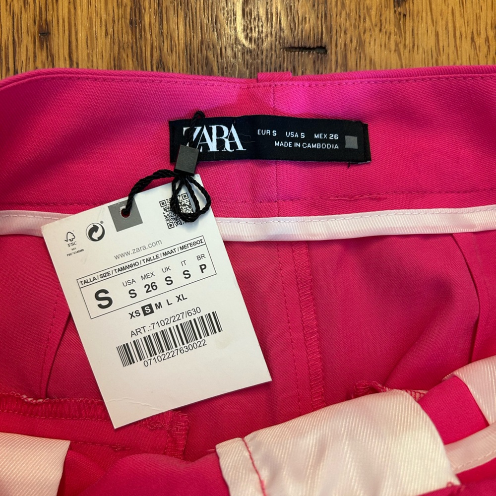NWT ZARA Single Pleat Cuffed Ankle Dress Pant Women’s SZ Small in Hot Pink - Picture 7 of 8